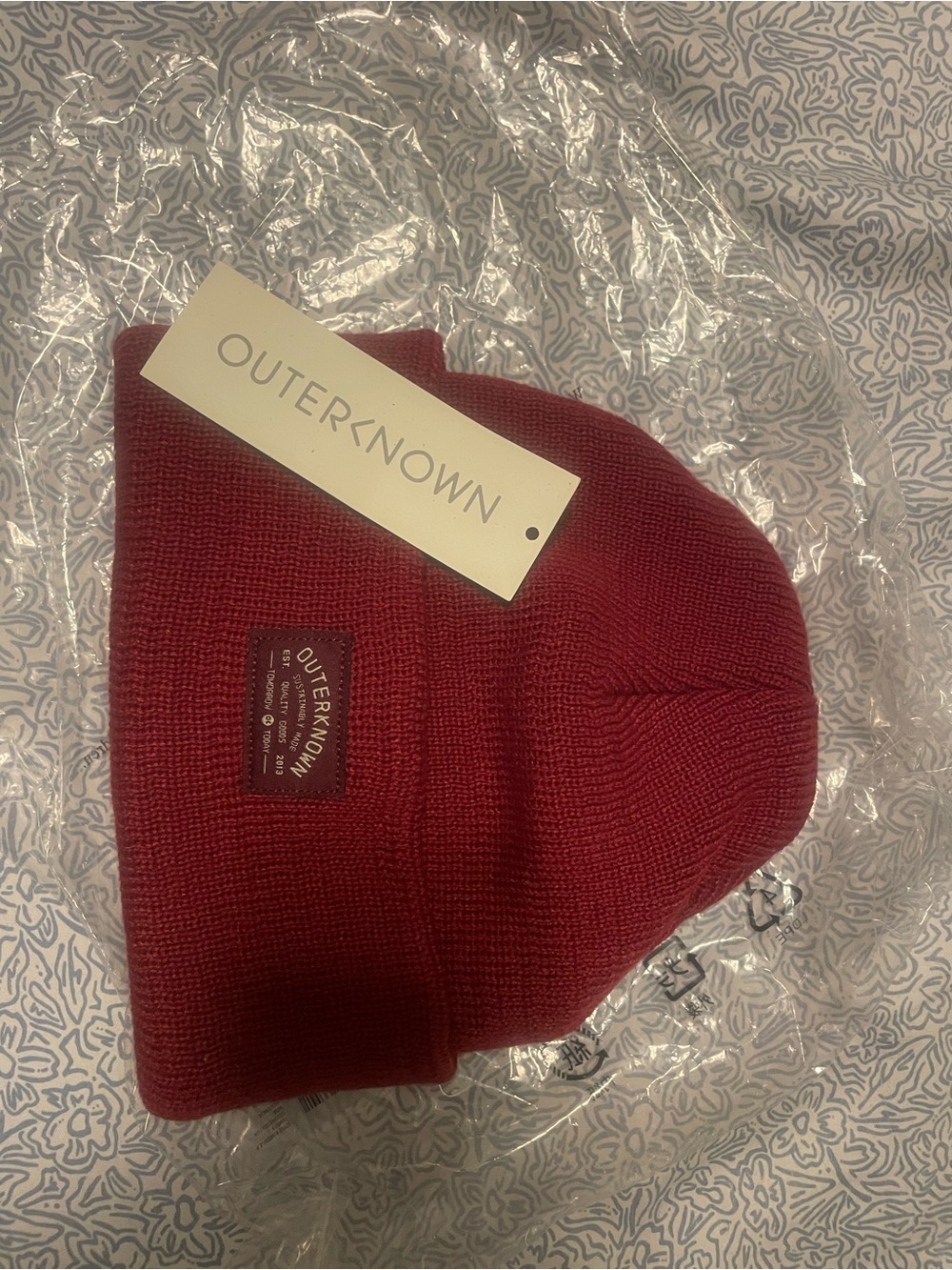 Outerknown Maroon Ribbed Cuff Beanie